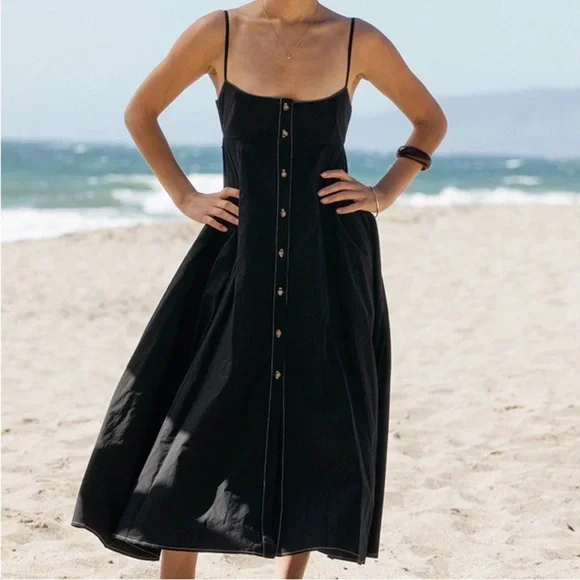 Ciao Lucia Deia Black Cotton Tie Back Midi Dress - Picture 2 of 11